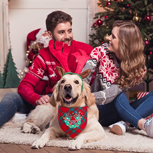 2 Pack Dog Bandana Christmas for Puppy Small Medium Large Dogs Cats Pets Outfit Classic Plaid Pets Scarf Triangle Bibs Merry Christmas Bandana Santa Costume Accessories(Red, Green(New))