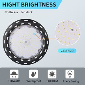 UFO LED High Bay Light Fixtures 150W,21000LM,5000K,LED Shop Light UL 5' Cable with US Plug,Commercial Light for Warehouse Workshop Garages Gym Area Lighting