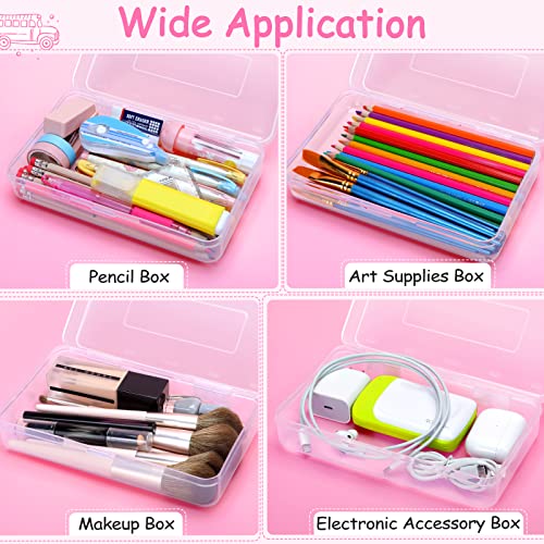 Sooez Pencil Box Clear, Plastic Pencil Case, Hard Pencil Case with Stickers, Clear Crayon Box, Large Plastic Pencil Boxes with Lid, Stackable Supply Boxes, Pencil Case Box for Kids School Boys