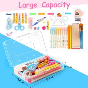 Sooez Pencil Box Clear, Plastic Pencil Case, Hard Pencil Case with Stickers, Clear Crayon Box, Large Plastic Pencil Boxes with Lid, Stackable Supply Boxes, Pencil Case Box for Kids School Boys