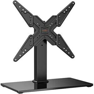 perlegear universal tv stand base, swivel table top tv stand for 26-50 inch tv and monitor, height adjustable vesa monitor stand with tempered glass base holds up to 88lbs, max vesa 400x400mm