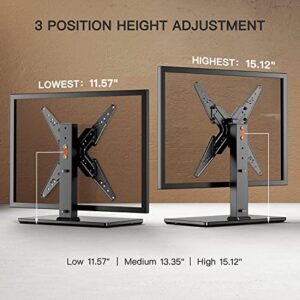 PERLEGEAR Universal TV Stand Base, Swivel Table Top TV Stand for 26-50 Inch TV and Monitor, Height Adjustable VESA Monitor Stand with Tempered Glass Base Holds up to 88lbs, Max VESA 400x400mm