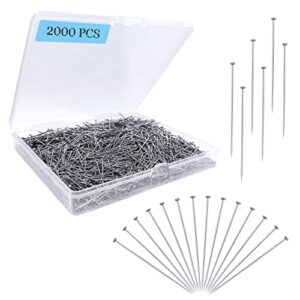 2000pcs straight pins for crafts, sewing pins for fabric dressmaker pins, long 1 inch flat head pins for quilting, sewing, jewelry diy fine satin pins