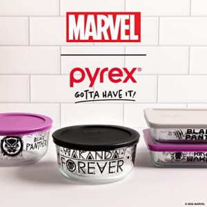 Pyrex 8-Pc Glass Food Storage Container Set, Includes (2) 4-Cup Round Glass Containers, (2) 3-Cup Rectangle Glass Containers, Meal Prep Containers with Lid, Disney's Marvel's Black Panther