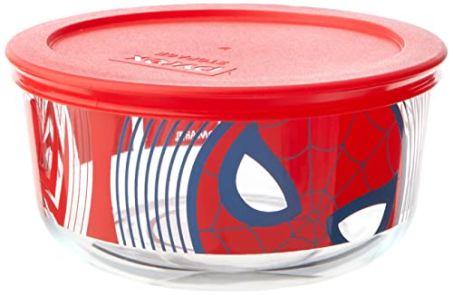 Pyrex 8-Pc Glass Food Storage Container Set, Includes (2) 4-Cup Round Glass Containers, (2) 3-Cup Rectangle Glass Containers, Meal Prep Containers with Lid, Disney's Marvel's Spider-Man