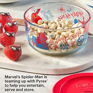 Pyrex 8-Pc Glass Food Storage Container Set, Includes (2) 4-Cup Round Glass Containers, (2) 3-Cup Rectangle Glass Containers, Meal Prep Containers with Lid, Disney's Marvel's Spider-Man