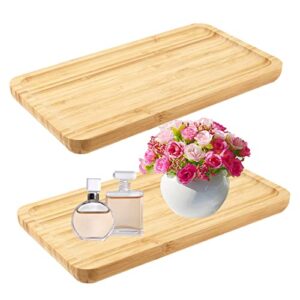 zoenhou 2 pack bamboo vanity tray, 11.4 x 6.2 x 0.8 inch rectangular decorative bathroom counter tray bamboo wood serving tray for guest, dresser, kitchen, toilet, home decor, hold small item