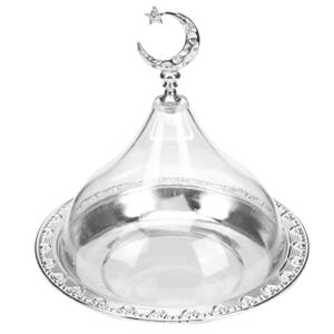 yarnow metal cake tray with clear dome round cookie tray silver food serving plate dish platter holder heavy weight cheese dish for home kitchen