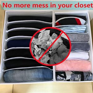 Abyme Clothes Organizer, Compartment Drawer Dividers for Clothes, Closet Organizers and Storage Box for Jeans/Tshirt/Legging/Towel/Pants/Scarf/Kids Clothes 7-Cell Clothes Drawer Storage Organizer 2pcs