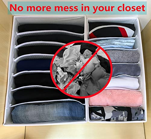 Abyme Clothes Organizer, Compartment Drawer Dividers for Clothes, Closet Organizers and Storage Box for Jeans/Tshirt/Legging/Towel/Pants/Scarf/Kids Clothes 7-Cell Clothes Drawer Storage Organizer 2pcs