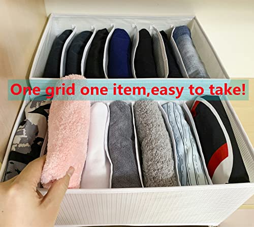 Abyme Clothes Organizer, Compartment Drawer Dividers for Clothes, Closet Organizers and Storage Box for Jeans/Tshirt/Legging/Towel/Pants/Scarf/Kids Clothes 7-Cell Clothes Drawer Storage Organizer 2pcs