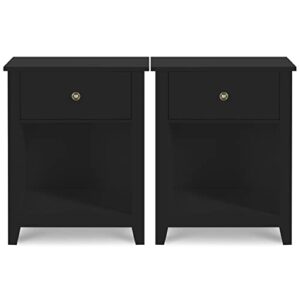 vikiullf black nightstands with drawer - set of 2 modern bedroom night stands, wood bedside tables with 1 storage drawer and open shelf, 23.8”h