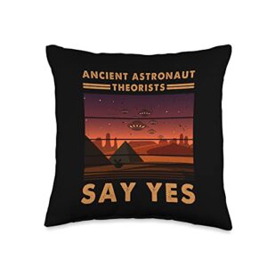 alien gifts for men and women ancient astronaut theorists say yes ufo alien retro sunset throw pillow, 16x16, multicolor