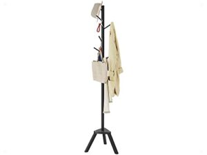 sywhitta coat rack stand, premium bamboo free standing coat rack with 6 hooks, easy installation clothes hanger stand, black