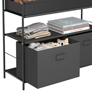 Sywhitta 3-Tier Closet Storage Organizer, Shelves with 2 Foldable Cubes, Multi-Functional Metal Rack, Black