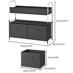 Sywhitta 3-Tier Closet Storage Organizer, Storage Shelves with 2 Foldable Storage Cubes, Multi-Functional Metal Storage Rack, Black & White