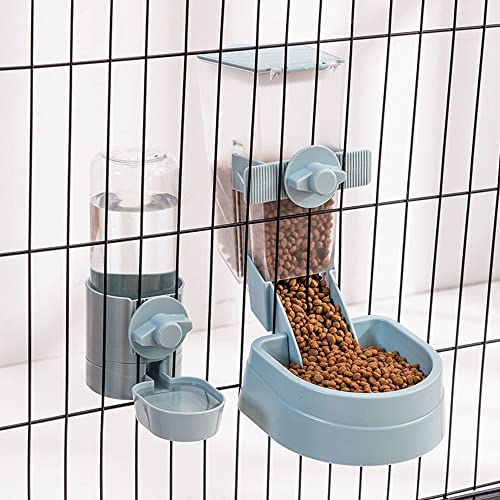 WUIUN Rabbit Water Feeder, Pet Cage Suspended Water Dispenser, Hanging Automatic Small Animal Water Bottle Bowl for Bunny Cat(2pcs,Blue)