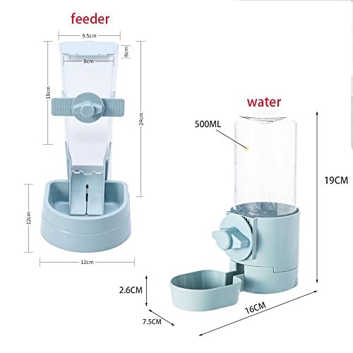 WUIUN Rabbit Water Feeder, Pet Cage Suspended Water Dispenser, Hanging Automatic Small Animal Water Bottle Bowl for Bunny Cat(2pcs,Blue)