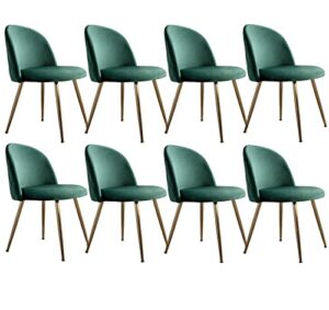 zhenghao modern velvet dining chairs set of 8, tufted accent upholstered chairs wingback armless side chair with gold legs for living room bedroom kitchen vanity (emerald green)