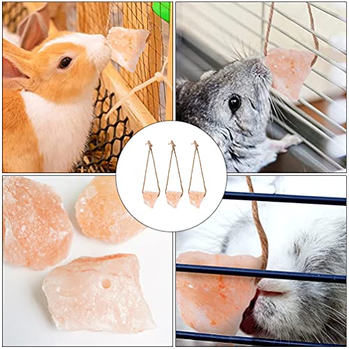 POPETPOP Small Pets Lick Salt Block- Pet ChewToy Himalayan Salt on a Rope Chew Treat Toy for Bunny Hamster Small Pets 3Pcs, 15x4.5cm