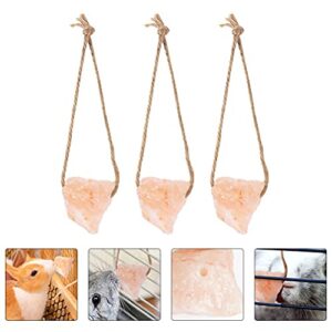 POPETPOP Small Pets Lick Salt Block- Pet ChewToy Himalayan Salt on a Rope Chew Treat Toy for Bunny Hamster Small Pets 3Pcs, 15x4.5cm