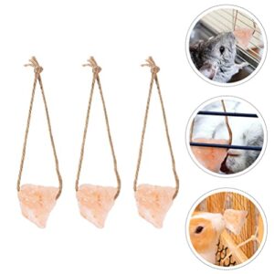 POPETPOP Small Pets Lick Salt Block- Pet ChewToy Himalayan Salt on a Rope Chew Treat Toy for Bunny Hamster Small Pets 3Pcs, 15x4.5cm