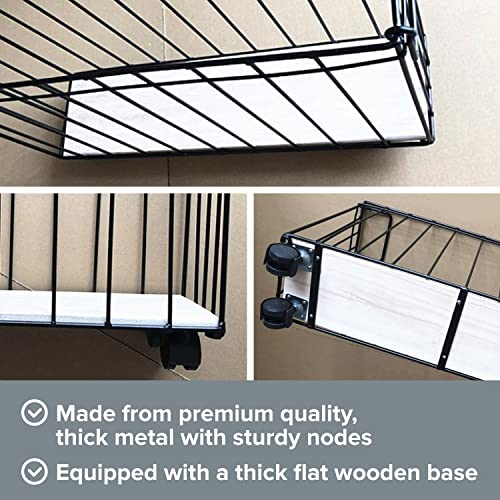 Metal Rack Storage Organizer - Wire Basket File Organizer - Magazine Holder - Metal Wire Rack Caddy w/ Wheels & Removable Liner - Slim Small Basket Storage Container, 19.7x5x13.8” Black Wire Basket