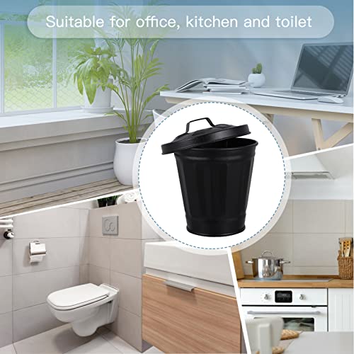 Balacoo balacoo Mini Trash Can with Lid, Lovely Garbage Waste Basket, Small Desktop Garbage Bin Mini Wastebasket Trash Can Garbage Holder Flower Pot, Black, 11X9CM (59C0417M6Y1)