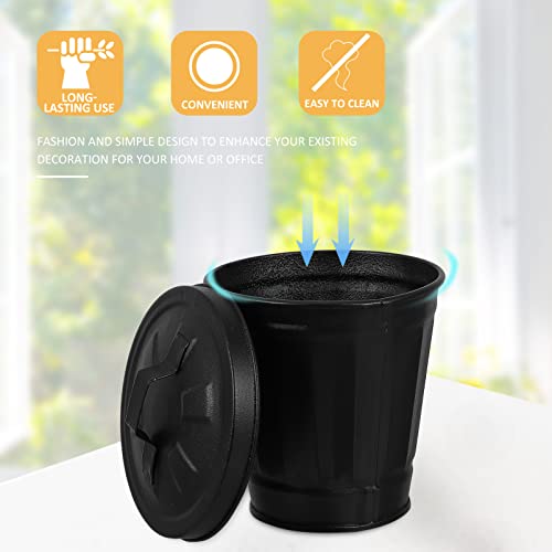 Balacoo balacoo Mini Trash Can with Lid, Lovely Garbage Waste Basket, Small Desktop Garbage Bin Mini Wastebasket Trash Can Garbage Holder Flower Pot, Black, 11X9CM (59C0417M6Y1)