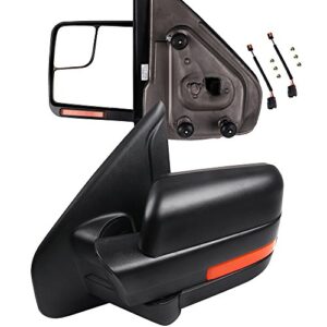 feiparts tow mirrors towing mirrors fit for 2004-2014 for ford for f-150 series truck pickup towing mirrors with left right side power control heated turn signal puddle light with black housing