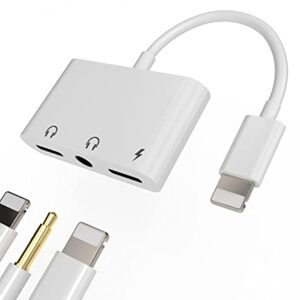 Headphone Adapter for iPhone Lightning to 3.5mm Audio Apple Splitter Dongle Jack AUX Adaptador para Dual Earphone Port 3 in 1 Phone and Charge Charger Earbud 13 12 11 Pro Max Mini Xs Se 7 X 8 Plus