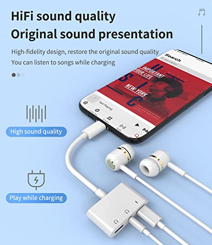 Headphone Adapter for iPhone Lightning to 3.5mm Audio Apple Splitter Dongle Jack AUX Adaptador para Dual Earphone Port 3 in 1 Phone and Charge Charger Earbud 13 12 11 Pro Max Mini Xs Se 7 X 8 Plus