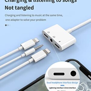 Headphone Adapter for iPhone Lightning to 3.5mm Audio Apple Splitter Dongle Jack AUX Adaptador para Dual Earphone Port 3 in 1 Phone and Charge Charger Earbud 13 12 11 Pro Max Mini Xs Se 7 X 8 Plus