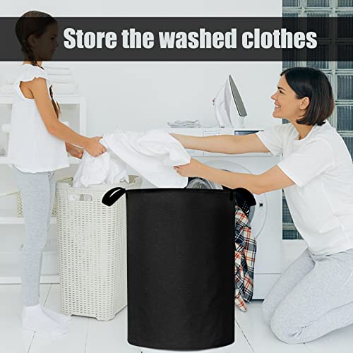 WANYU 2pcs 78L Large Canvas Fabric Lightweight Storage Basket Freestanding Laundry Hamper, Collapsible Large Laundry Bag, Folding Washing Bin, for Clothes Toys. (Square+Round, Black