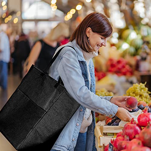 WANYU 2pcs 78L Large Canvas Fabric Lightweight Storage Basket Freestanding Laundry Hamper, Collapsible Large Laundry Bag, Folding Washing Bin, for Clothes Toys. (Square+Round, Black