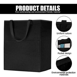 WANYU 2pcs 78L Large Canvas Fabric Lightweight Storage Basket Freestanding Laundry Hamper, Collapsible Large Laundry Bag, Folding Washing Bin, for Clothes Toys. (Square+Round, Black