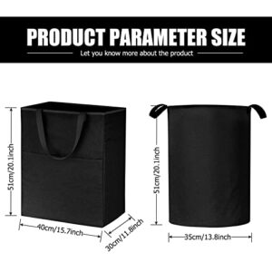 WANYU 2pcs 78L Large Canvas Fabric Lightweight Storage Basket Freestanding Laundry Hamper, Collapsible Large Laundry Bag, Folding Washing Bin, for Clothes Toys. (Square+Round, Black