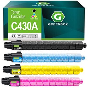 GREENBOX Compatible C430A High-Yield Toner Cartridge Replacement for Ricoh SP C430 C430A 821105 821108 821107 821106 for SP C440DN C430DN C430 C431DN C441DN Printer (1 Black 1 Cyan 1 Magenta 1 Yellow)