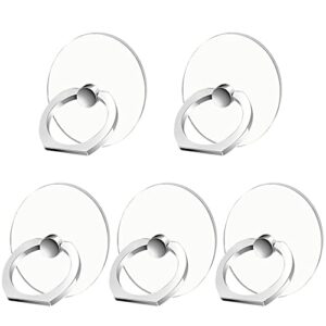 kinizuxi cell phone ring holder stand 5 pack silver, transparent phone ring holder grip finger kickstand, 360° rotation phone ring for phone cases