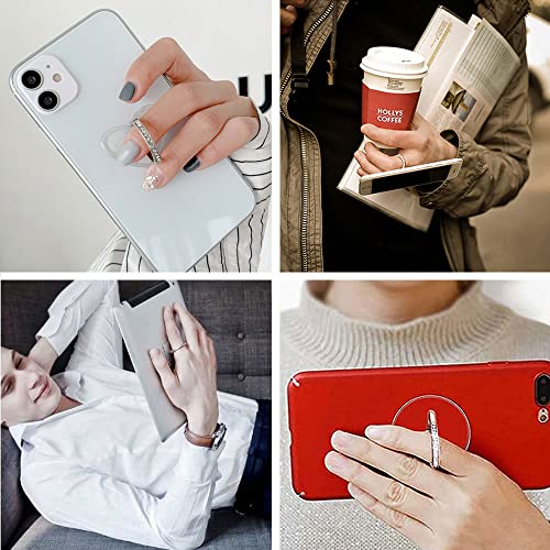 Kinizuxi Cell Phone Ring Holder Stand 2 Packs Sliver, Glitter Diamond Phone Ring Finger Kickstand Universal 360 Degree Rotation,Clear Phone Ring Grip Compatible with Various Mobile Phones