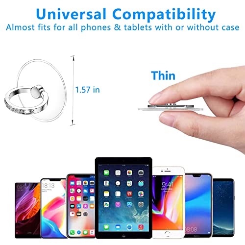 Kinizuxi Cell Phone Ring Holder Stand 2 Packs Sliver, Glitter Diamond Phone Ring Finger Kickstand Universal 360 Degree Rotation,Clear Phone Ring Grip Compatible with Various Mobile Phones