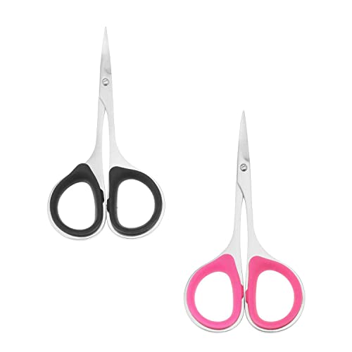 NC 2 Pieces Sewing and Embroidery Scissors Curved, Sharp, Stainless-Steel Design | Precision Tips, Ergonomic Rubber Handle Grip Small, Compact DIY Use, Pink, Black