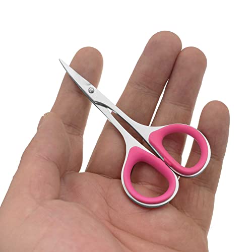 NC 2 Pieces Sewing and Embroidery Scissors Curved, Sharp, Stainless-Steel Design | Precision Tips, Ergonomic Rubber Handle Grip Small, Compact DIY Use, Pink, Black