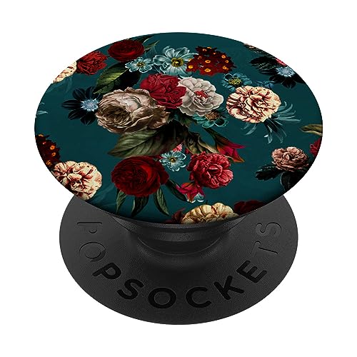 Vintage Floral Red and Teal Flowers Pattern PopSockets Standard PopGrip