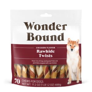 Amazon Brand - Wonder Bound Chicken Flavor Dog Rawhide Twist Sticks, 70 Count, 1.08 Pound (Pack of 1)