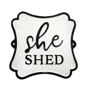 auldhome cast iron she shed sign, black-and-white decorative rustic plaque