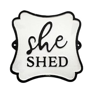 AuldHome Cast Iron She Shed Sign, Black-and-White Decorative Rustic Plaque