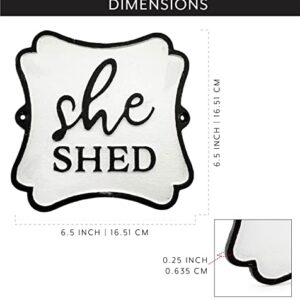 AuldHome Cast Iron She Shed Sign, Black-and-White Decorative Rustic Plaque