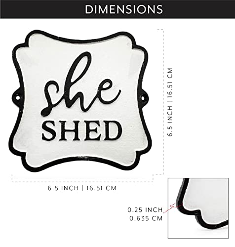 AuldHome Cast Iron She Shed Sign, Black-and-White Decorative Rustic Plaque