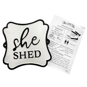 AuldHome Cast Iron She Shed Sign, Black-and-White Decorative Rustic Plaque